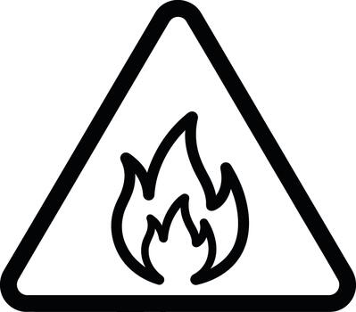 Black and outline icon of a fire hazard warning sign in a triangle shape vector