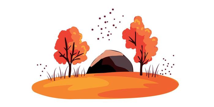 warm autumn evening with sun setting behind colorful trees vector