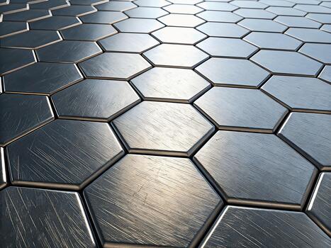 Modern Texture Adding Depth to Hexagonal Metallic Tile Pattern Background photo