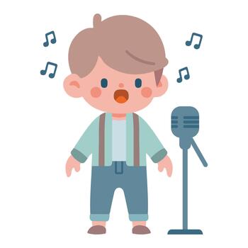 character of a little boy singing simple and minimalist flat design style vector