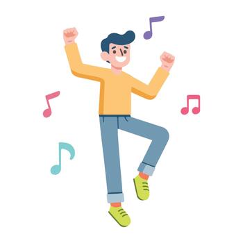 character of a man dancing and singing flat style jump vector