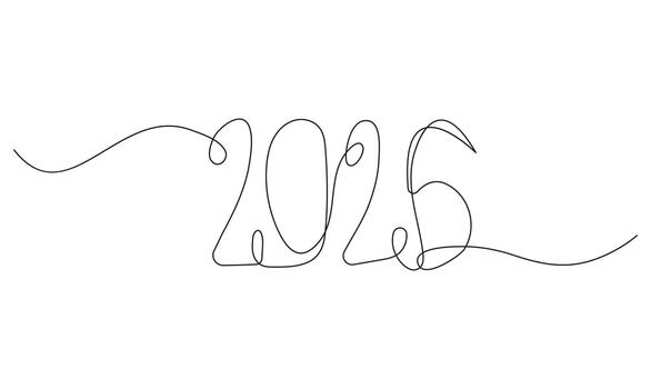 Continuous Line 2026 New Year Typography Art Minimalist Design vector
