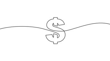 animato uno linea disegno di un' dollaro cartello, creato nel un' continuo auto-disegno stile. minimalista contorno animazione le forme il iconico moneta simbolo, Perfetto per finanza video
