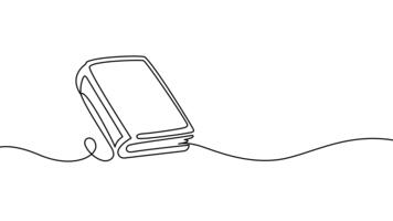 kontinuerlig en linje animering av en stängd bok formning mjukt i en enda kontur stroke. minimal linjär stil, elegant looping lämplig för utbildning, läsning teman, och kreativ projekt. video
