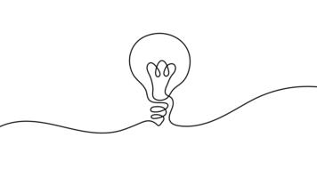 Continuous one-line light bulb animation symbolizing ideas and creativity. Minimal linear style with smooth drawing motion. Perfect for presentations, education videos, innovation concepts video