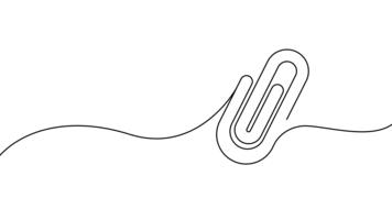 självritning kontinuerlig en linje animering av en papper klämma. minimal linjär kontur formning anknytning symbol. rena monoline rörelse för kontor, brevpapper, utbildning, och översikt ikon videoklipp. video