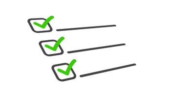 animerad att göra checklista med grön bock märken och framsteg rader på en transparent alfa bakgrund. slät uppgiften är slutförd rörelse perfekt för produktivitet videoklipp, appar, ui demos video