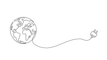 kontinuerlig en linje teckning av en planet med ett energi symbol, representerar global kraft, hållbarhet, förnybar Resurser, och miljö- skydd. minimal linjär stil för eco video