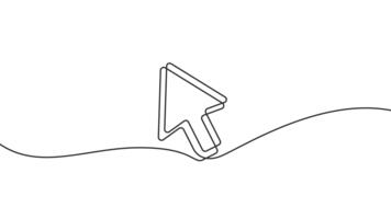 Animated continuous one line drawing of a cursor arrow. Minimalist motion on transparent background, showing a single-line arrow in smooth outline animation. video