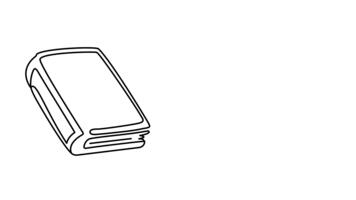 ett kontinuerlig linje teckning av en bok. minimalistisk ritad för hand stil illustration representerar utbildning, inlärning enkel linjär design. video