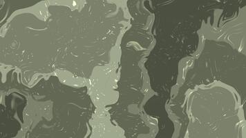 dynamisk virvlande kamouflage mönster med en glansig, våt textur. abstrakt militär grön och grå flytande bakgrund med en retro känna video