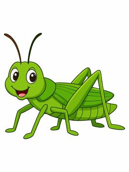 Smiling green grasshopper character vector