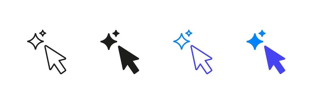 Mouse Cursor With Sparkles Line And Solid Icon Set. User Interaction, Click Enhancement, And Digital Navigation Symbol Collection. Mouse Pointer with AI. Isolated Illustration vector