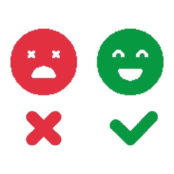 Red And Green Emoji Feedback Icon Set. Positive And Negative Response Symbols With Checkmark And Cross. User Satisfaction And Evaluation Indicators. Isolated Illustration vector