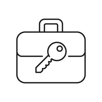 maletín con llave línea icono. seguro negocio acceso, confidencialidad, y datos proteccion contorno símbolo. seguridad y privacidad. editable ataque. aislado ilustración vector