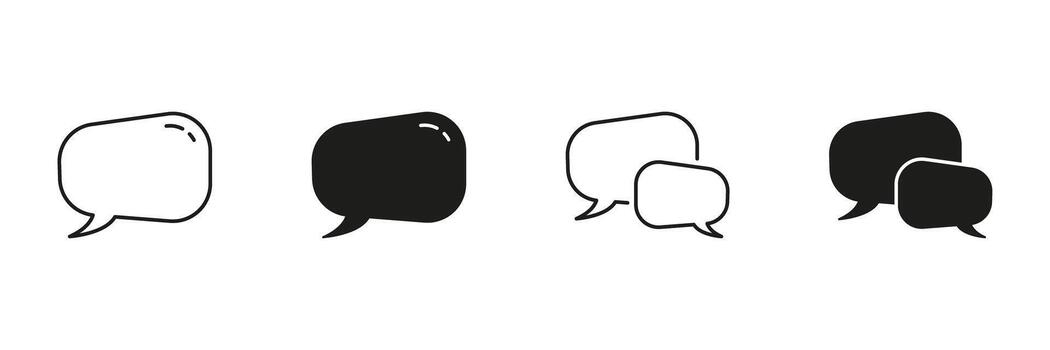 Speech Bubble Communication Line And Solid Icon Set. Messaging, Chat, And Conversation Outline And Silhouette Symbol Collection. Social Interaction And Dialogue Icons. Isolated Illustration vector