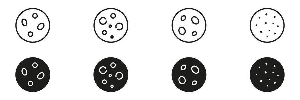 Moon Phases Line And Solid Icon Set. Lunar Cycle, Astronomy, And Celestial Observation Outline And Silhouette Symbol. Space Exploration And Science. Isolated Illustration vector