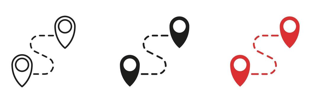 Waypoint Route with Circular Marker Line and Solid Icon Set. Journey Direction and Targeted Path Navigation Symbol Collection. Isolated Illustration. vector