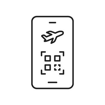 móvil embarque pasar línea icono. digital aerolínea boleto y qr código viaje símbolo. vuelo registrarse y móvil Venta de entradas tecnología. editable ataque. aislado ilustración vector