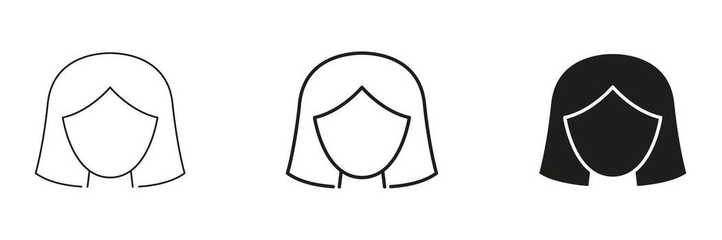 Female Avatar Line And Solid Icon Set. User Profile, Identity, And Social Media Outline And Silhouette Symbol Collection. Personal Branding And Networking. Isolated Illustration vector