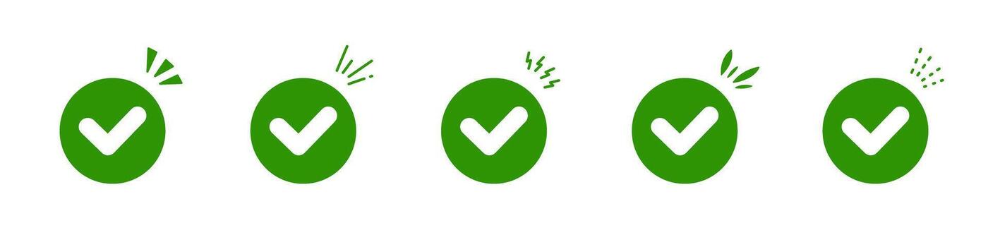 verde cheque marca sólido icono colocar. confirmación, aprobación, y éxito silueta símbolo recopilación. positivo realimentación y tarea terminación. aislado ilustración vector