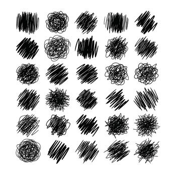 Hand Drawn Scribble Textures Collection, Abstract Doodle Strokes and Lines Set, Chaotic Black Hatching Elements for Design, Illustration vector