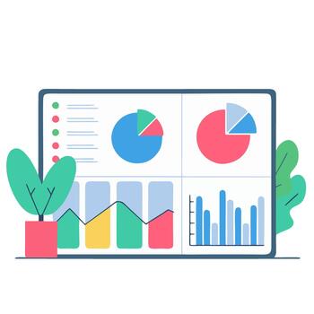 a colorful pie charts and analytics icons vector