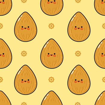 Cute almond nut characters creating a seamless pattern vector
