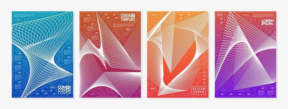 Gradient colorful dynamic blend line abstract cover set vector