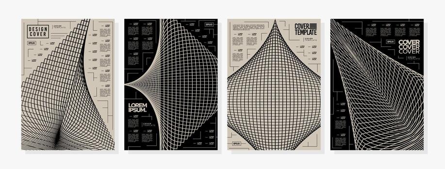 Modern grid structure line abstract cover layout set vector