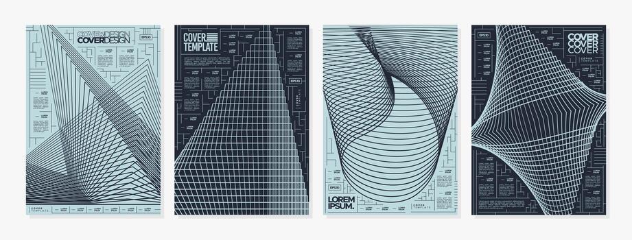 Digital network wireframe line abstract cover set vector
