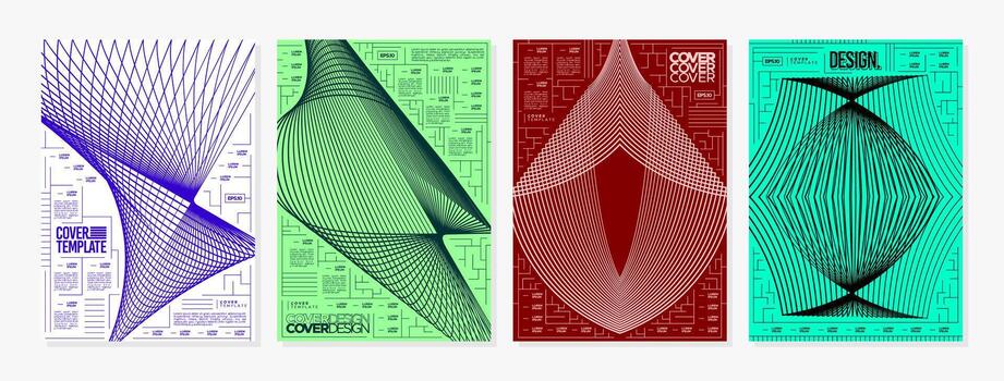 Visual circuit wireframe stripe line abstract cover set vector