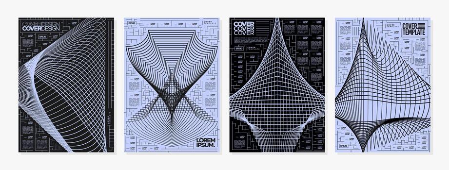 Set of visual network technology wireframe line cover vector