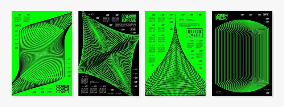 Cyberspace green dynamic line abstract shape cover set vector