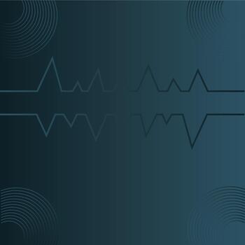 Abstract dark blue sound wave background with circular lines and heartbeat waveform design vector