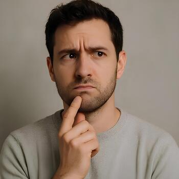 man with a thoughtful facial expression photo