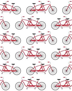 Seamless pattern of different color flat cartoon double pair bicycle on white background vector