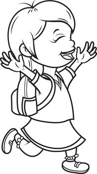 alegre Chica de escuela corriendo con mochila, emocionado para clase, Listo a aprender y explorar nuevo cosas vector