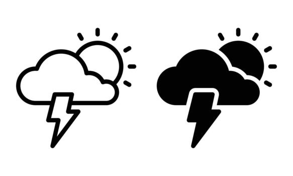 Cloudy Weather with Thunder Icon with Outline and Glyph Style vector