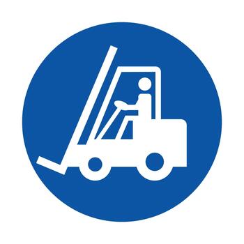 Forklift Icon with Operator in Circular Background for Safety Signage vector