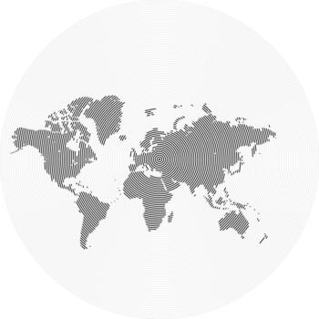 Digital global infographic world map in modern geometric round line pattern shape art. vector