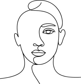 Abstract One Line Drawing of a Womans Face on White Background vector