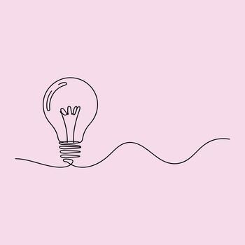 Single Line Art Drawing of Light Bulb with Creative Spark Idea vector