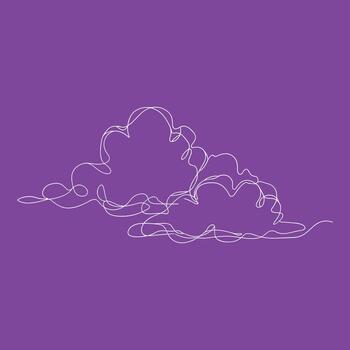 Continuous Line Drawing of Clouds Isolated on Purple Background Abstract Illustration vector