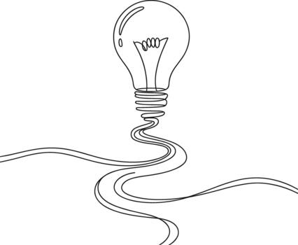 Single Line Art of Lightbulb and Winding Path to Success vector