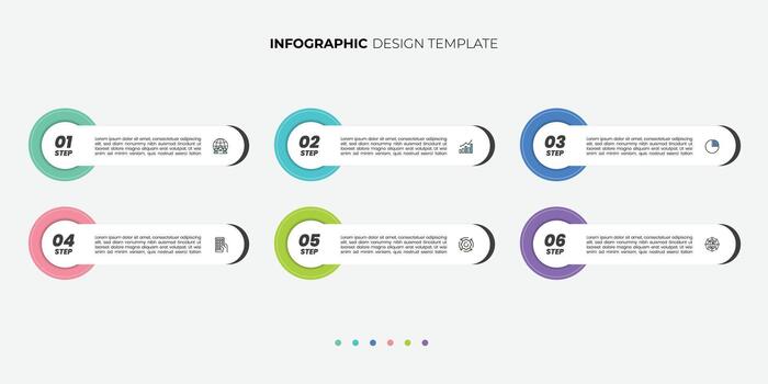 Modern Infographic template featuring 6 steps with icons, designed for business concepts. Ideal for presentations, banners, vector