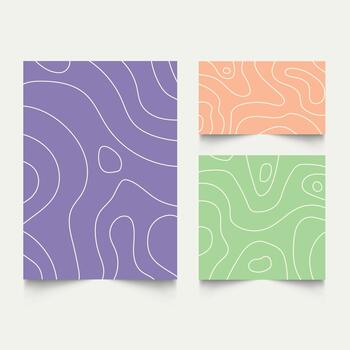 Twisted lines, fluid, curved, wiggling stripes, waves backgrounds set. Liquid, chaotic retro ornaments, groovy hippie patterns collection. Doodle, uneven hand drawn illustration vector