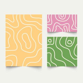 Twisted lines, fluid, curved, wiggling stripes, waves backgrounds set. Liquid, chaotic retro ornaments, groovy hippie patterns collection. Doodle, uneven hand drawn lines illustration vector