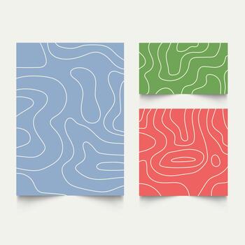 Twisted lines, fluid, curved, wiggling stripes, waves backgrounds set. Liquid, chaotic retro ornaments, groovy hippie patterns collection. Doodle, uneven hand drawn wavy, illustration vector