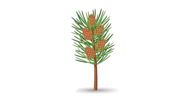 Pine branch with multiple cones on a white background, showcasing natural growth and botanical elements vector